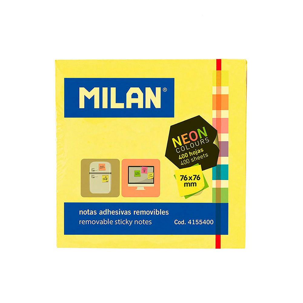 PACK 400 NOTAS ADHESIVAS 76x76mm COLORES FLUOR MILAN