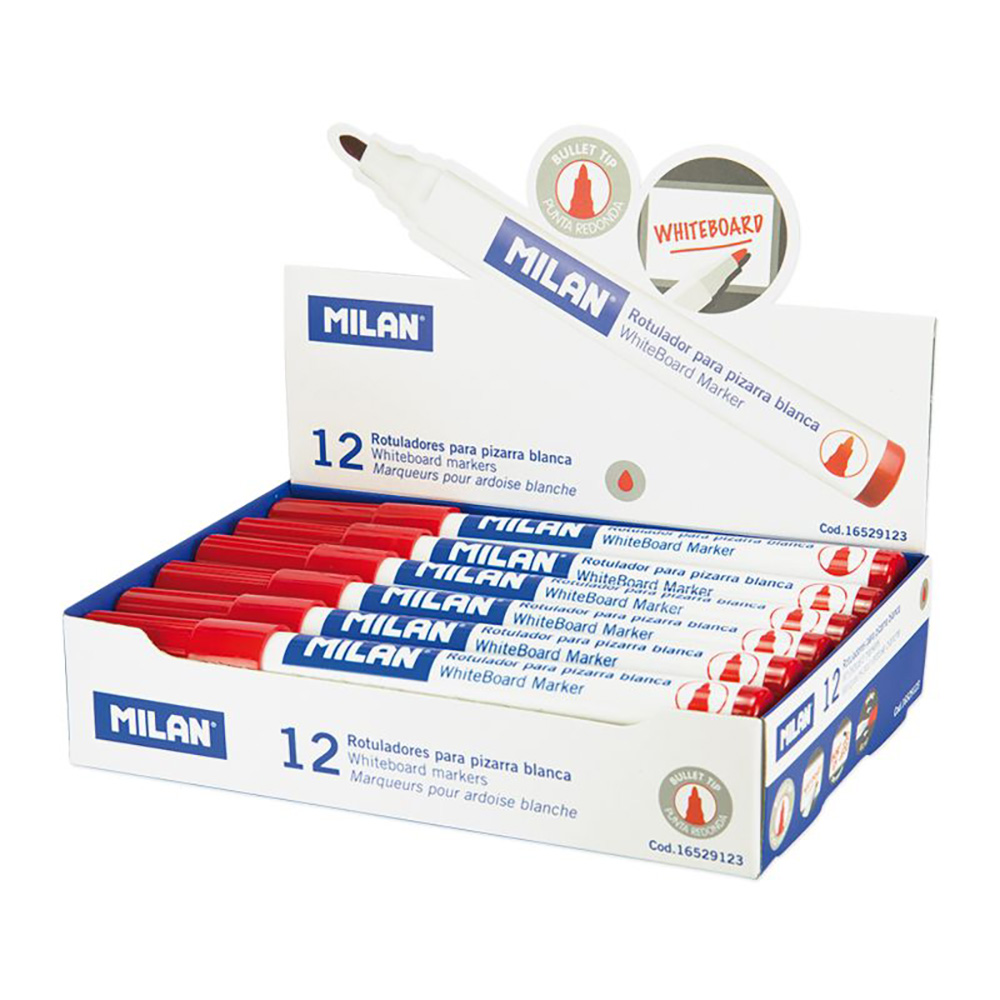 CAJA DE 12 ROTULADORES ROJOS Ø4,7mm PARA PIZARRA BLANCA MILAN