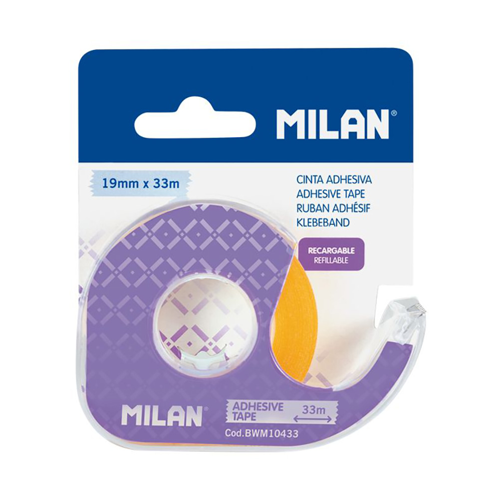 BLÍSTER CON DISPENSADOR DE CINTA ADHESIVA TRANSPARENTE 19mm x 33m MILAN