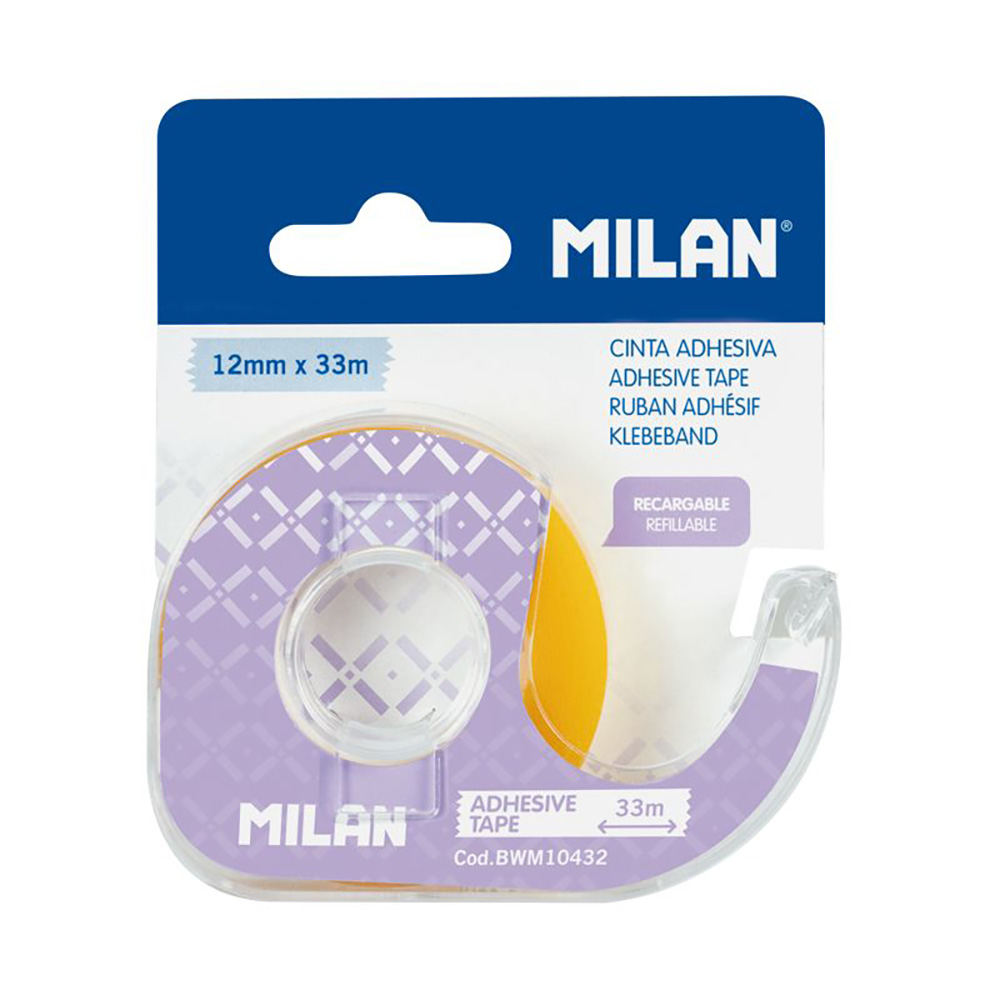 BLÍSTER CON DISPENSADOR DE CINTA ADHESIVA TRANSPARENTE 12mm x 33m MILAN