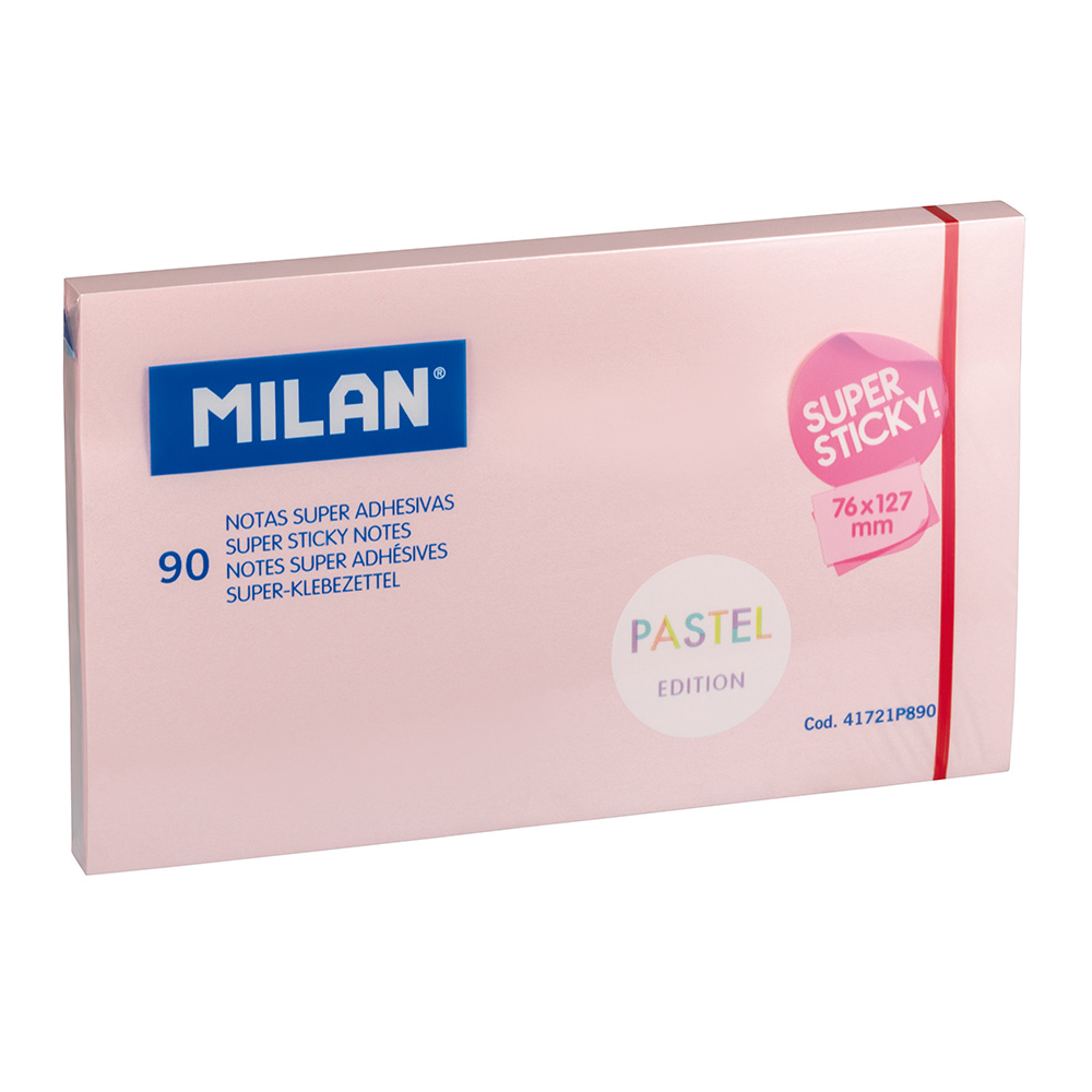 BLOC 90 NOTAS SUPER ADHESIVAS ROSA PASTEL 76x127mm MILAN