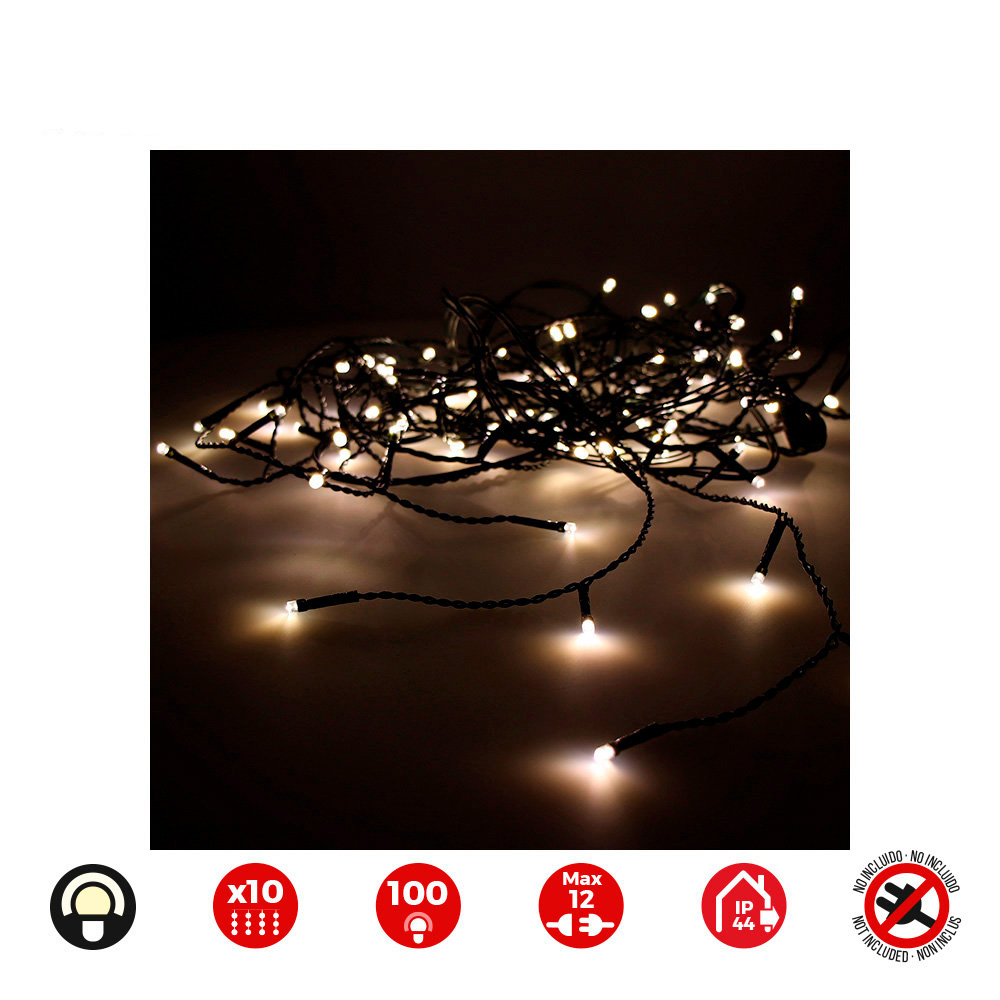 CORTINA EASY-CONNECT 2x1m 10 TIRAS 100 LEDS BLANCO CALIDO 30V (INTERIOR-EXTERIOR) EDM TOTAL 1,8W