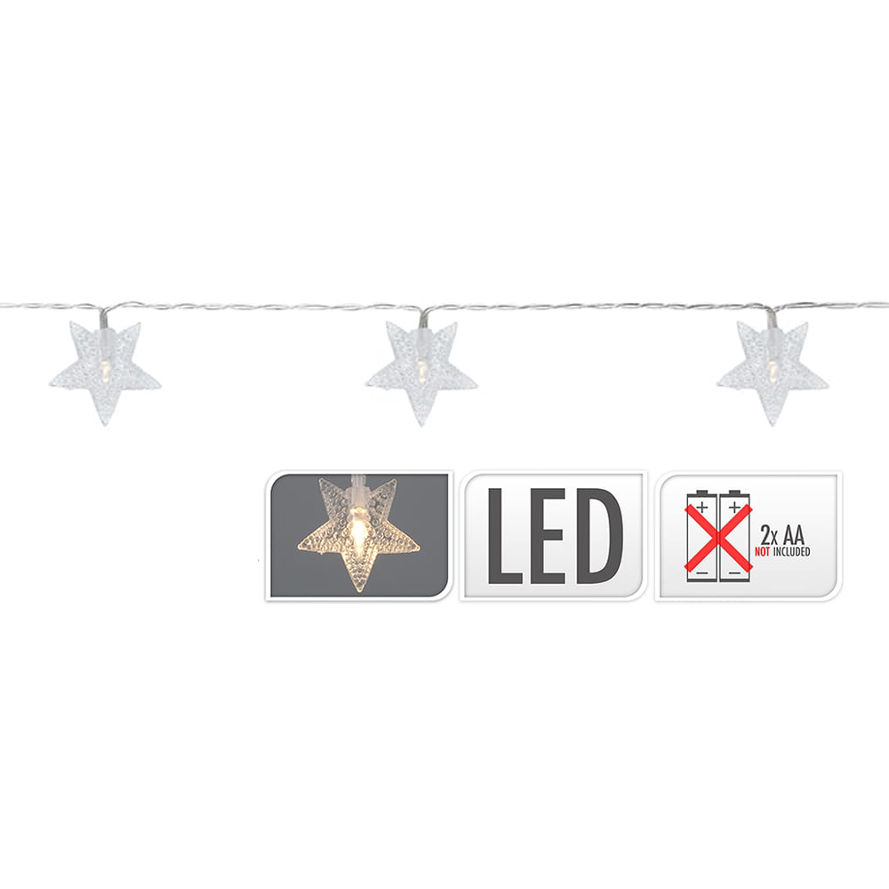 GUIRNALDA A PILAS FIJA 10 LEDS CON ESTRELLAS LUZ BLANCO FRIO 1,3m