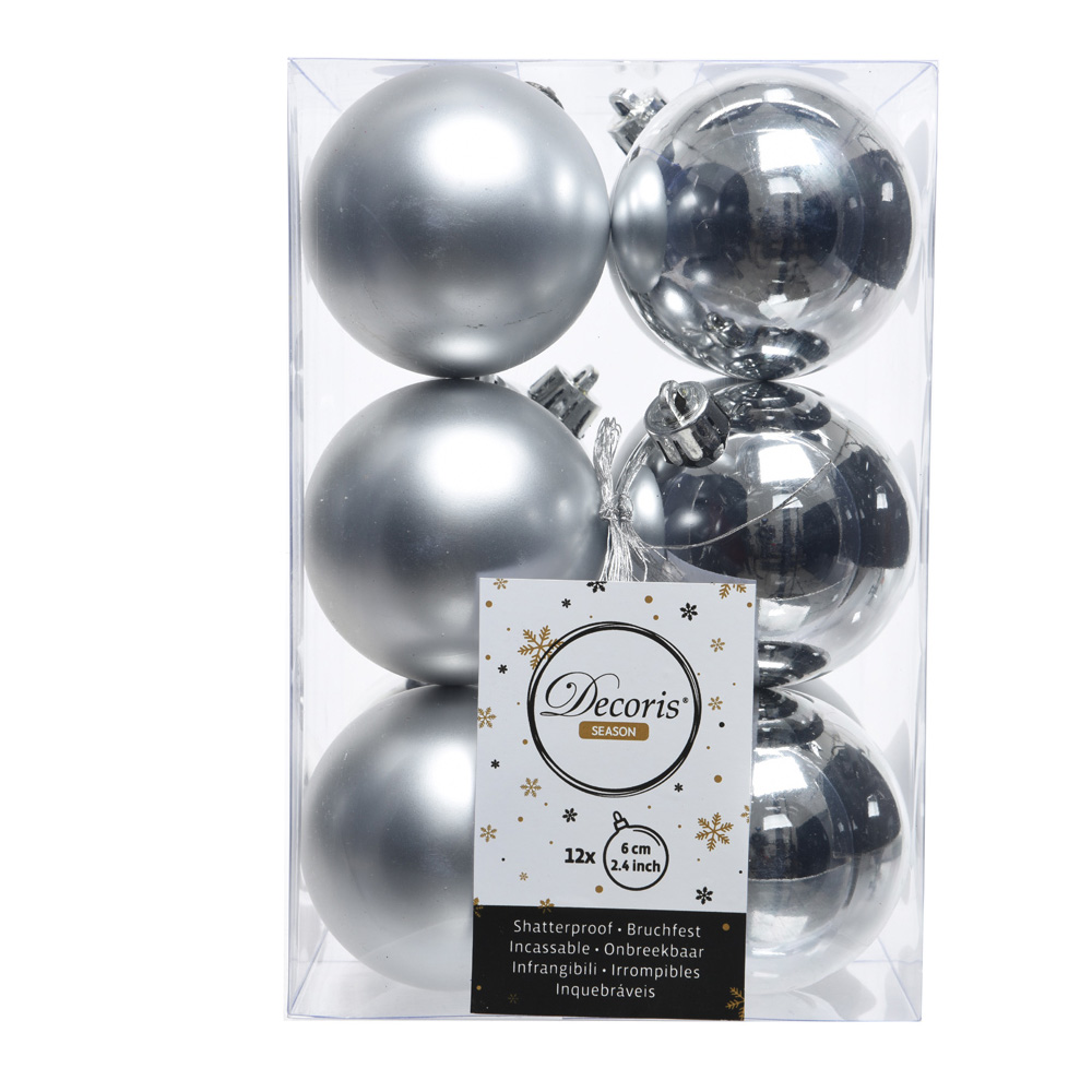 CAJA DE 12 BOLAS PLATA DECORATIVAS PARA ARBOL DE NAVIDAD Ø6cm