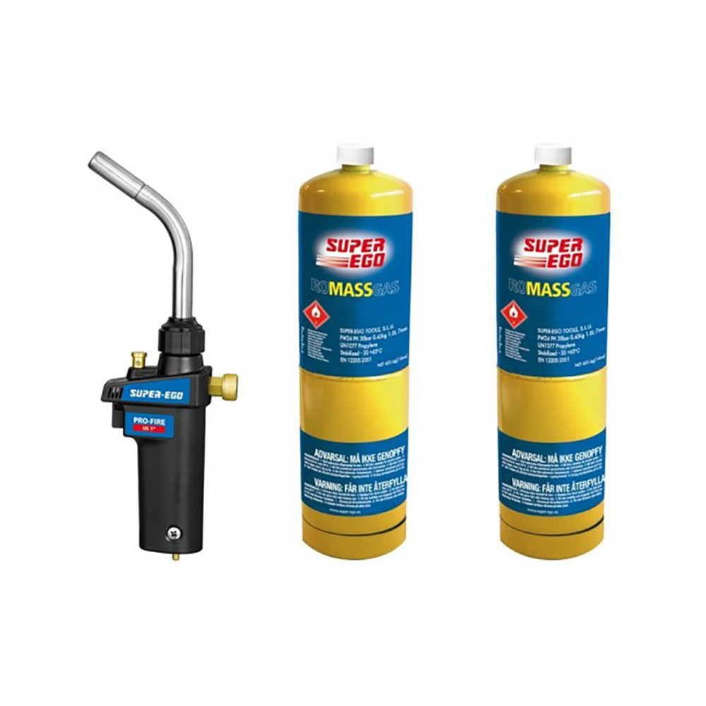 KIT SOPLETE PRO-FIRE + 2 BOTELLAS DE GAS MAPP ROSCA 1