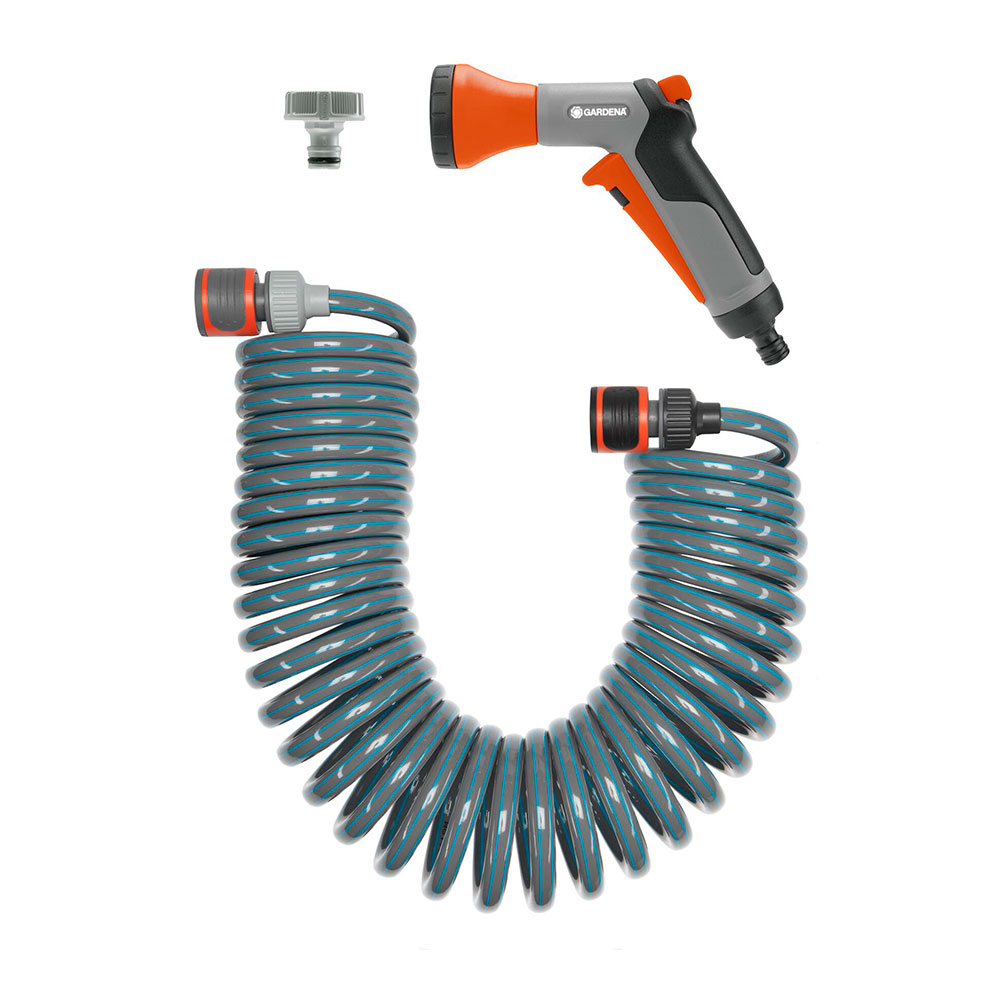 KIT DE MANGUERA ESPIRAL FLEXIBLE DE RIEGO. LONGITUD TOTAL 10m GARDENA