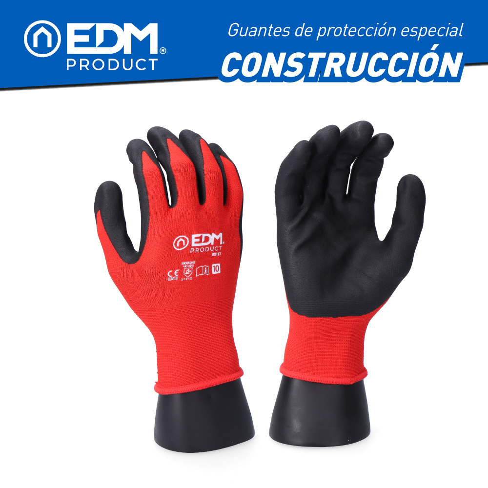 GUANTE CONSTRUCCIÓN POLIÉSTER RECUBIERTO DE LÁTEX TALLA 7 EDM