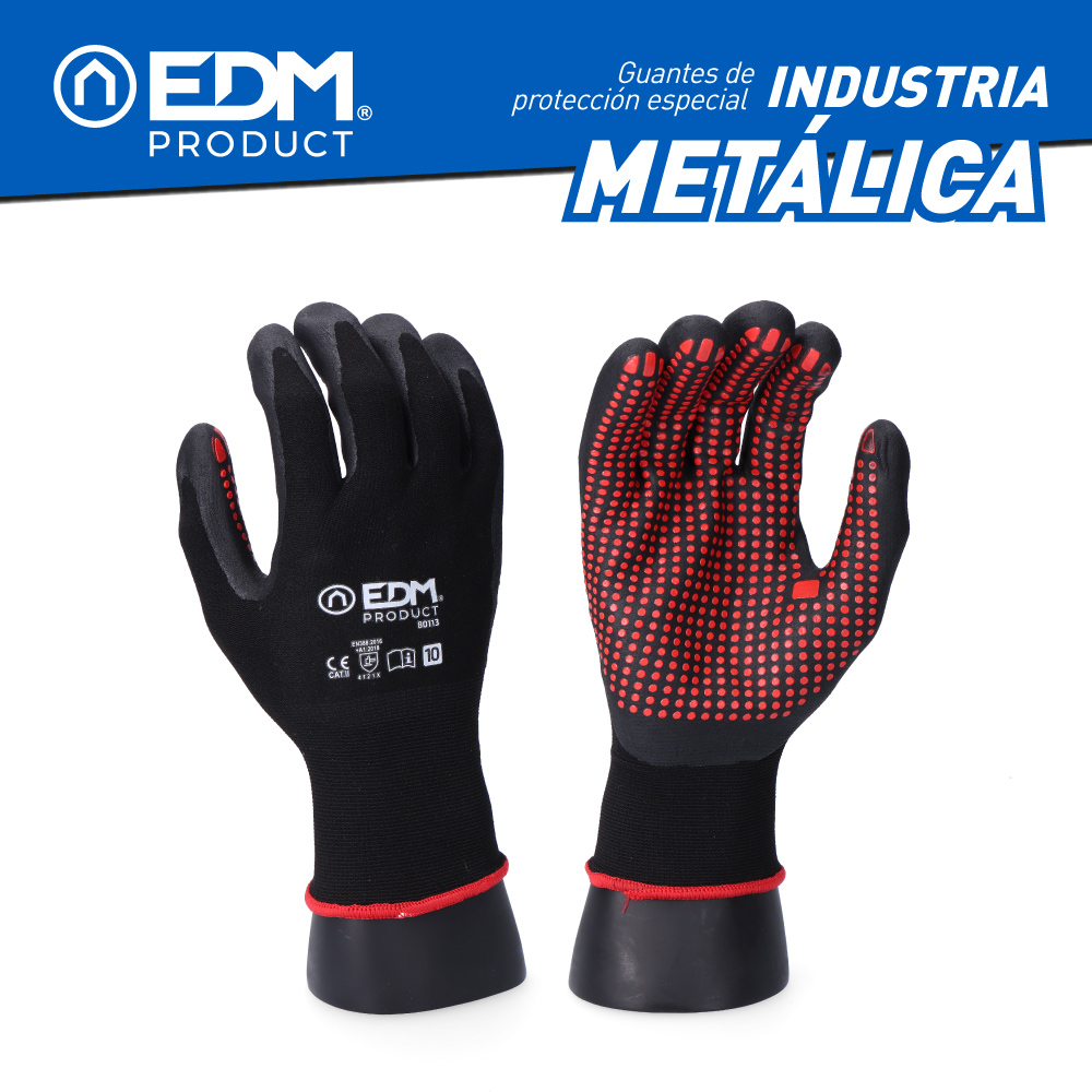 GUANTE INDUSTRIA METALÚRGICA NYLON/LYCRA RECUBIERTO DE NITRILO TALLA 7 EDM