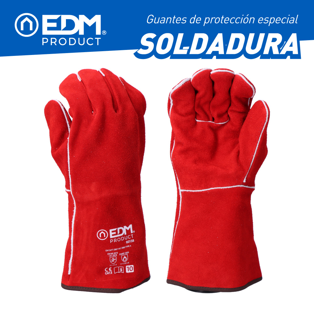 GUANTE PARA SOLDADORES PIEL SERRAJE COSIDO HILO KEVLAR TALLA 10 EDM