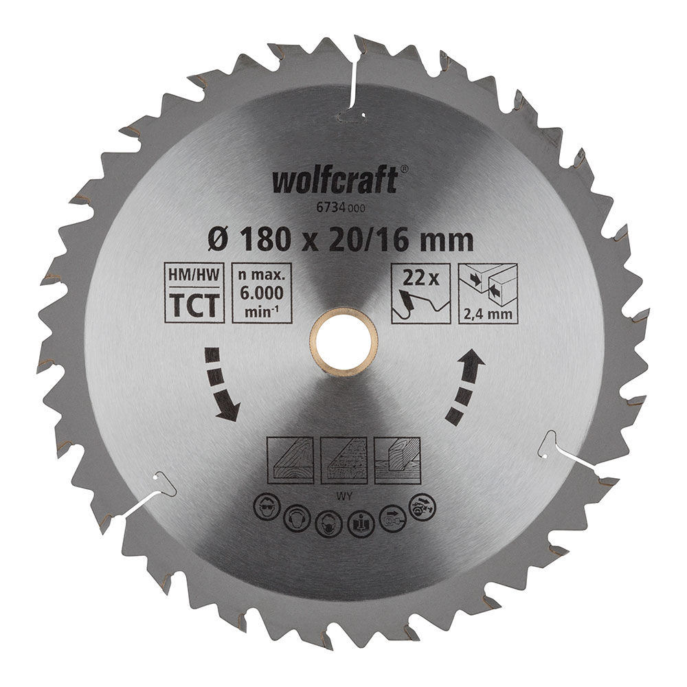 DISCO DE SIERRA CIRCULAR CT, 22 DIENTES Ø180mm 6734000 WOLFCRAFT