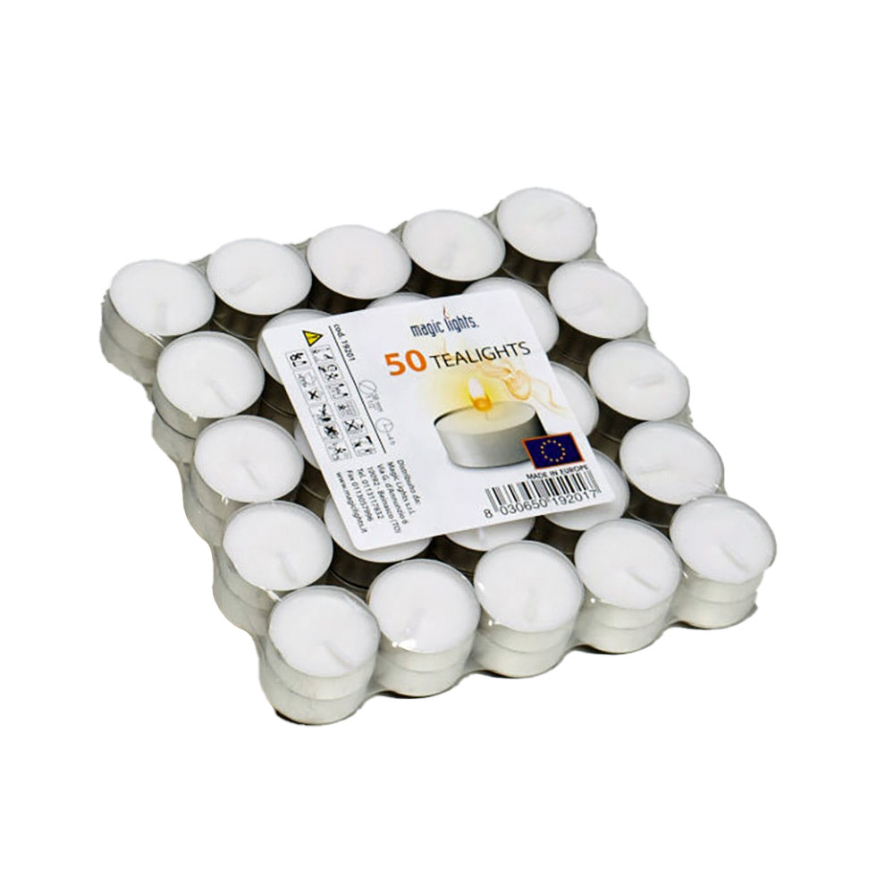 PACK 50 unid. VELAS BLANCAS 12g SIN AROMA MAGIC LIGHTS