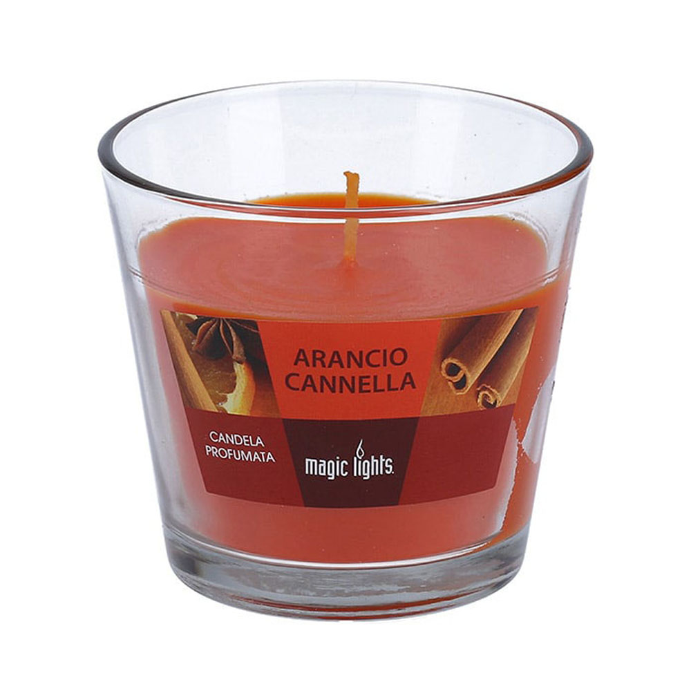 VELA PERFUMADA EN VASO DE CRISTAL NARANJA-CANELA 150g. MAGIC LIGHTS