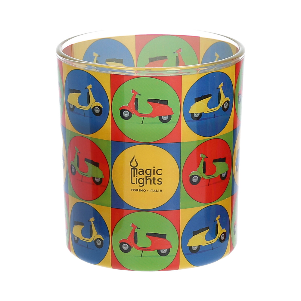 VELA EN VASO POP ART Ø7,5x8,4cm MOTOS MAGIC LIGHTS