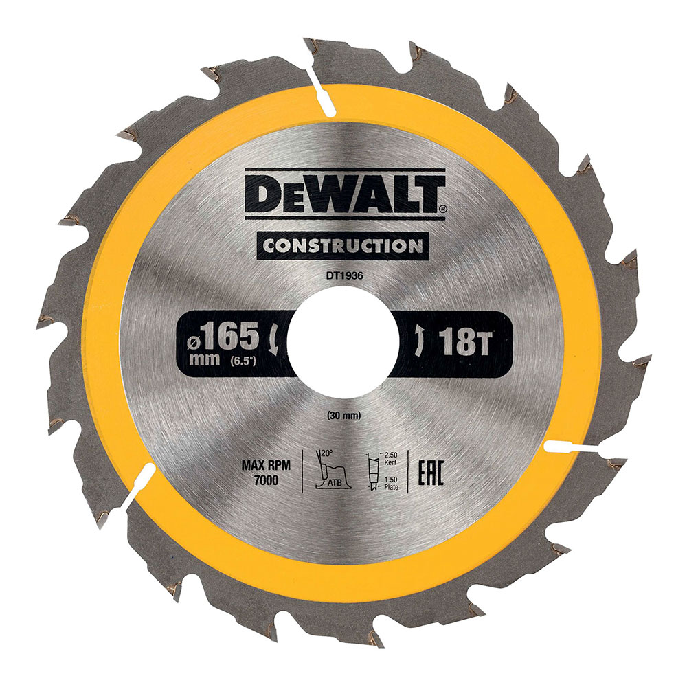 DISCO DE CORTE PARA CONSTRUCCION Ø165x30mm 18T (AC) DT1936-QZ DEWALT