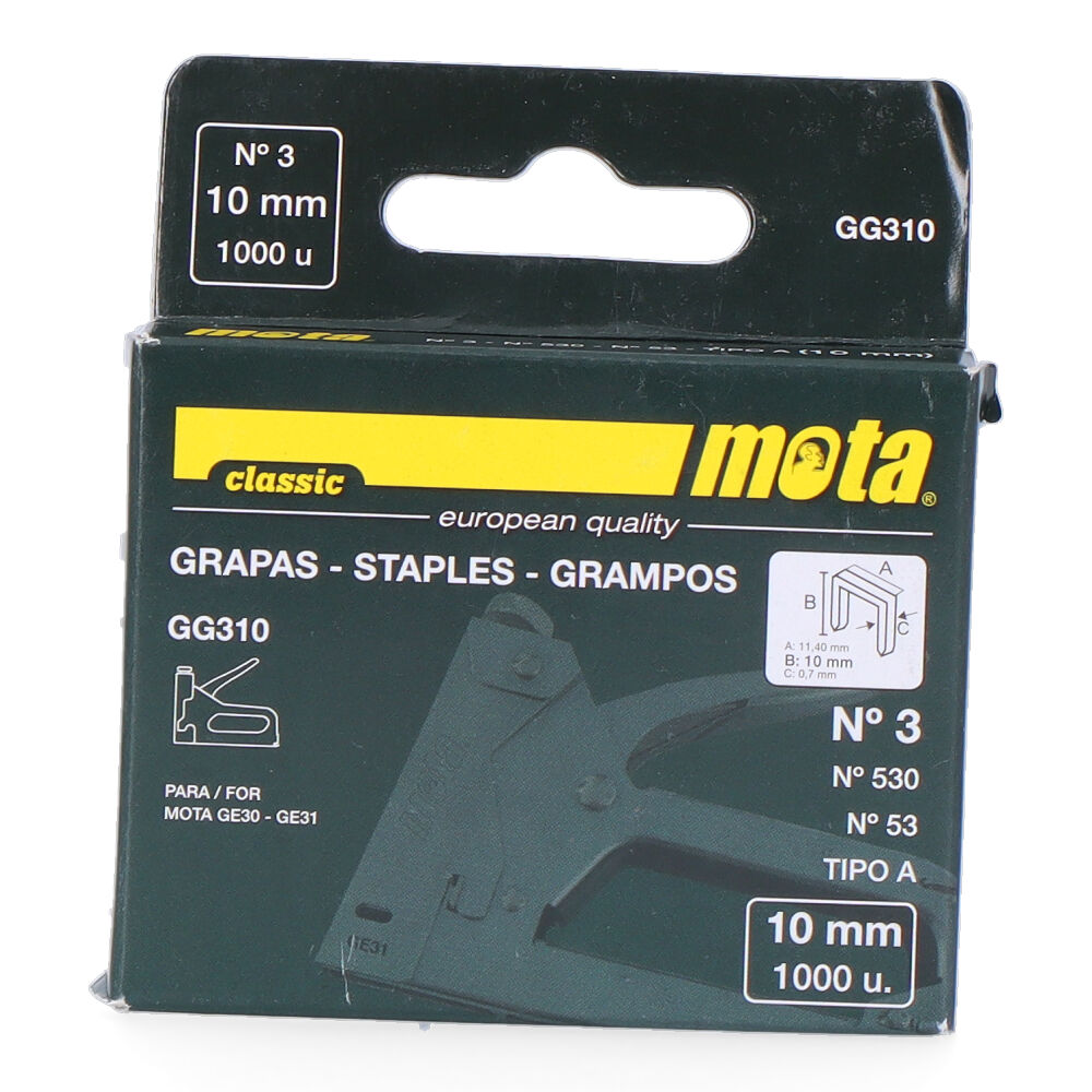 GRAPAS Nº 3 DE 10mm 1000 unid. ESPESOR 0,7mm GG310 MOTA