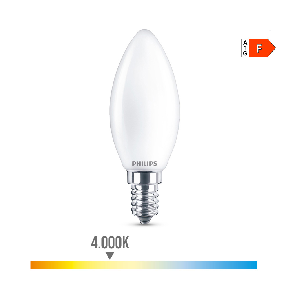 BOMBILLA VELA LED E14 4,3W 470lm 4000K LUZ DIA PHILIPS