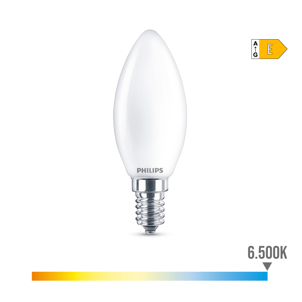 BOMBILLA VELA LED E14 6,5W 806lm 6500K LUZ FRIA Ø3,5x9,7cm. PHILIPS