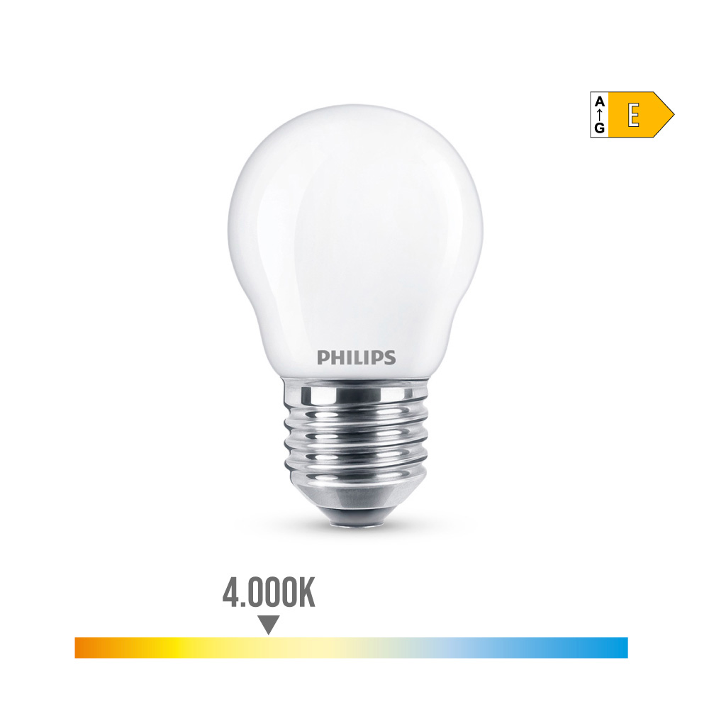 BOMBILLA ESFERICA LED E27 6,5W 806lm 4000K LUZ DIA Ø4,5x7,8cm PHILIPS