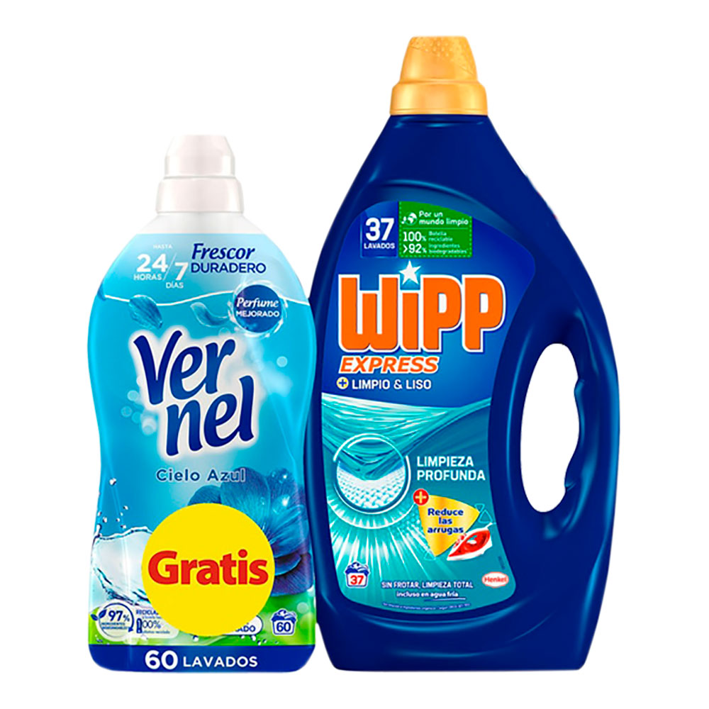 PACK DETERGENTE WIPP GEL LIMPIO LISO 37 + VERNEL 60 LAVADOS