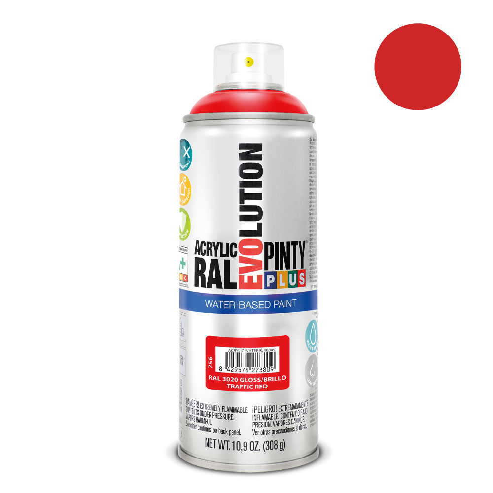 PINTURA EN SPRAY PINTYPLUS EVOLUTION WATER-BASED 520cc RAL 3020 ROJO TRÁFICO