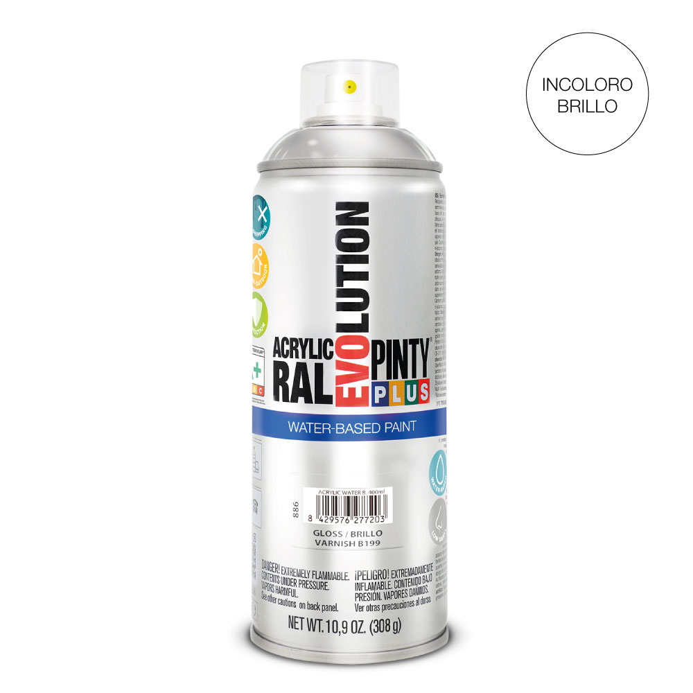 PINTURA EN SPRAY PINTYPLUS EVOLUTION WATER-BASED 520cc B199 BARNIZ BRILLO