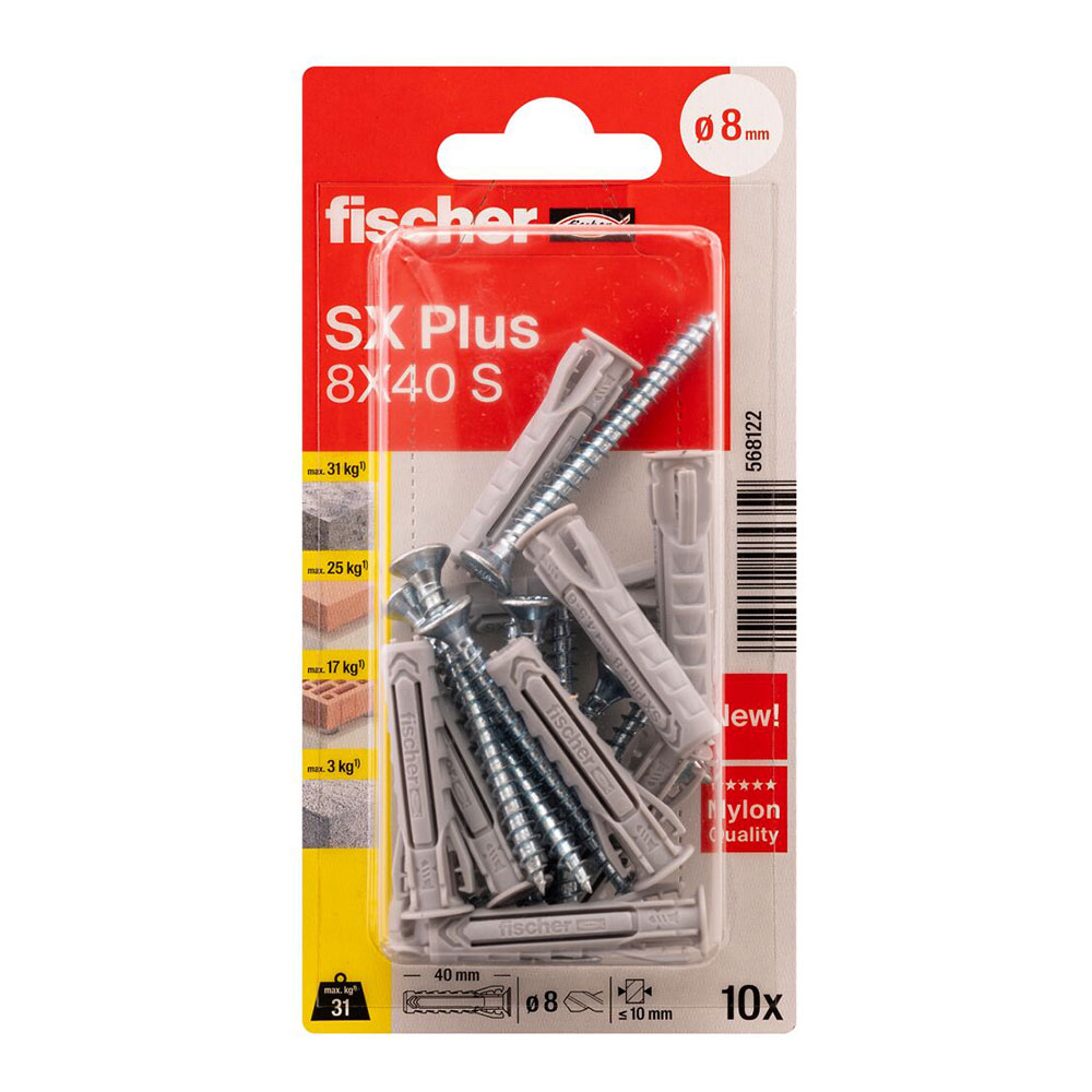 BLISTER TACO+TORNILLO SX Ø8x40mm SK NV 10 unid. 568122 FISCHER