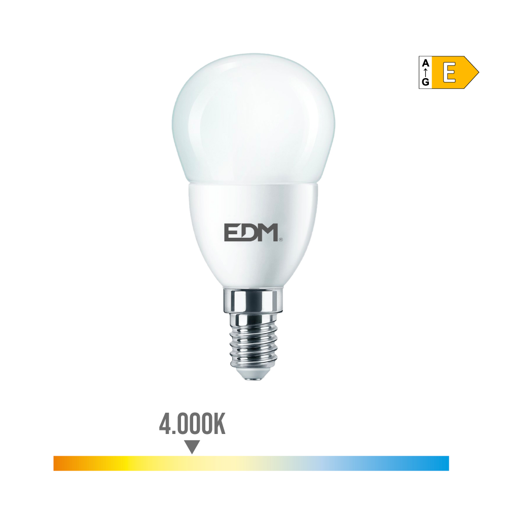 BOMBILLA ESFERICA LED E14 7W 806lm 4000K LUZ DIA Ø4,8x9,5cm EDM