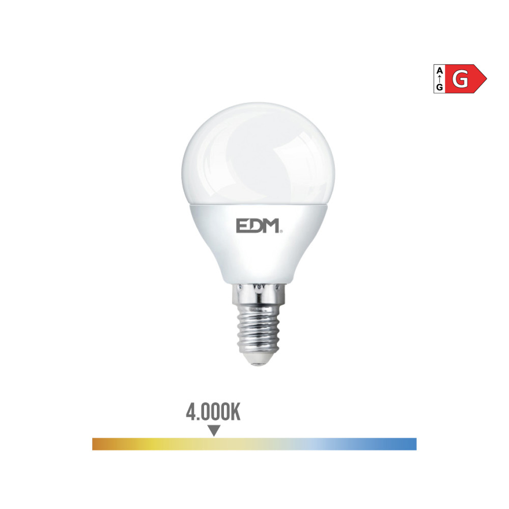 BOMBILLA ESFERICA LED E14 5W 400lm 4000K LUZ DIA Ø4,5x8cm EDM