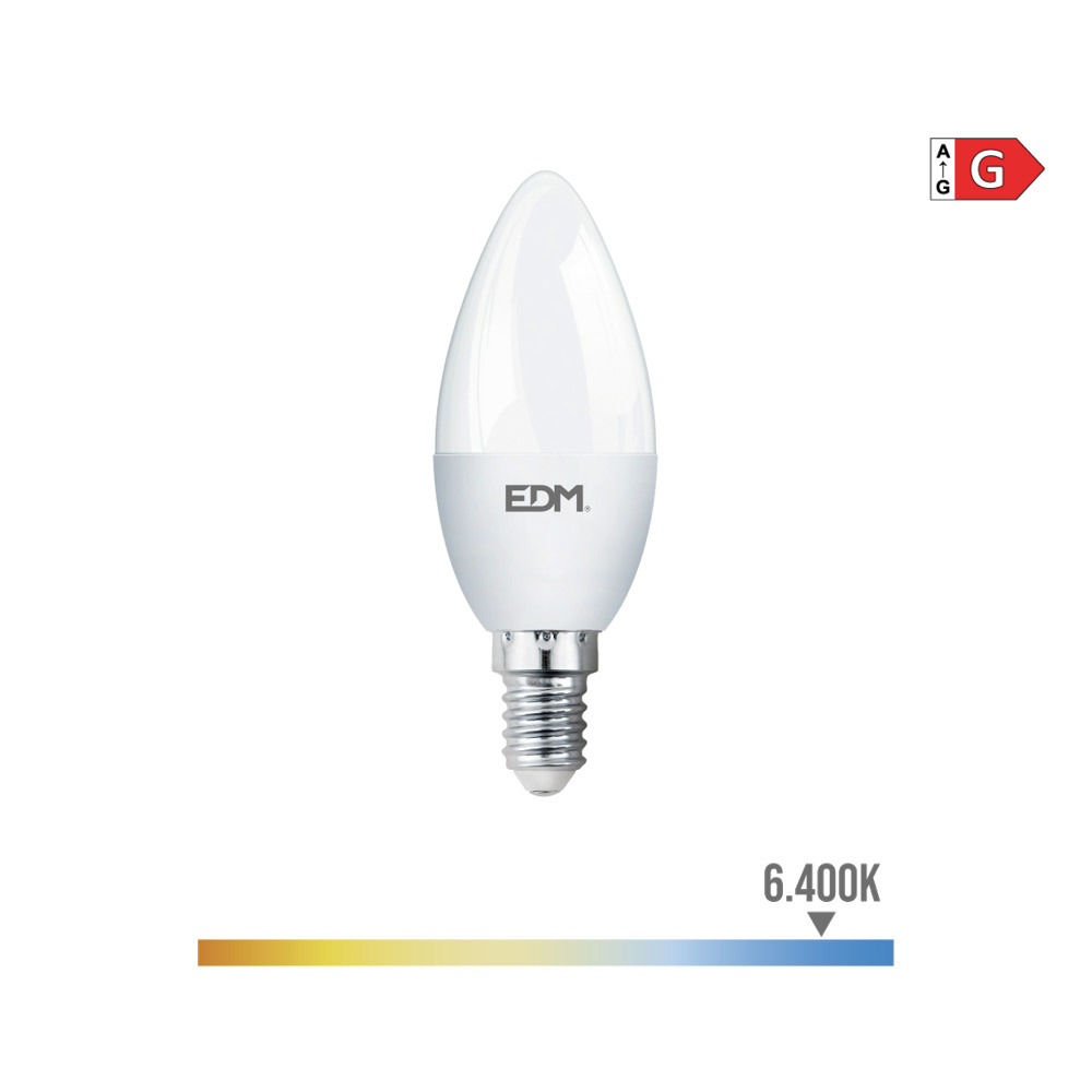 BOMBILLA VELA LED E14 5W 400lm 6400K LUZ FRIA Ø3,5x10cm EDM