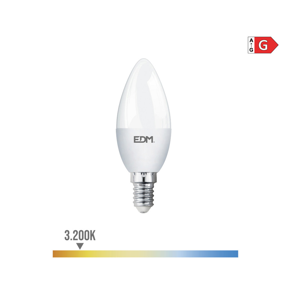 BOMBILLA VELA LED E14 5W 400lm 3200K LUZ CALIDA Ø3,5x10cm EDM