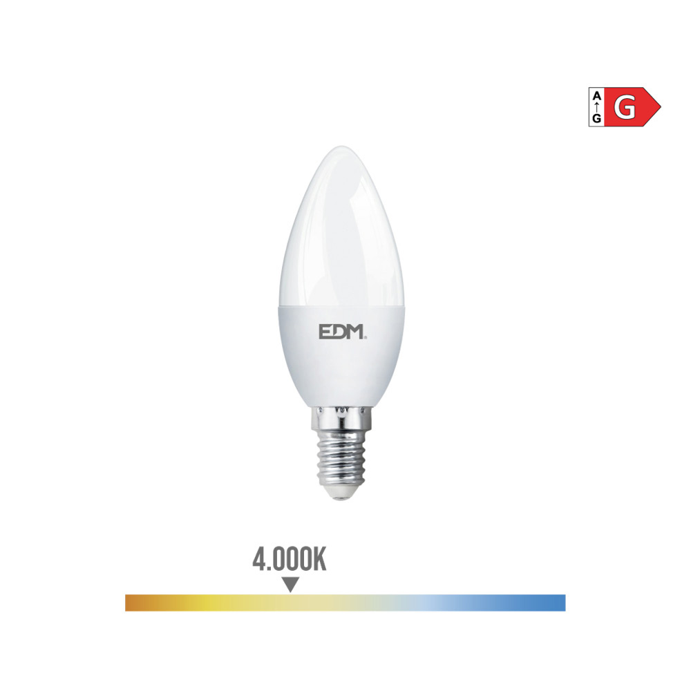 BOMBILLA VELA LED E14 5W 400lm 4000K LUZ DIA Ø3,5x10cm EDM