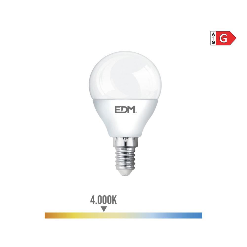 BOMBILLA ESFERICA LED E14 6W 500lm 4000K LUZ DIA Ø4,5x8cm EDM