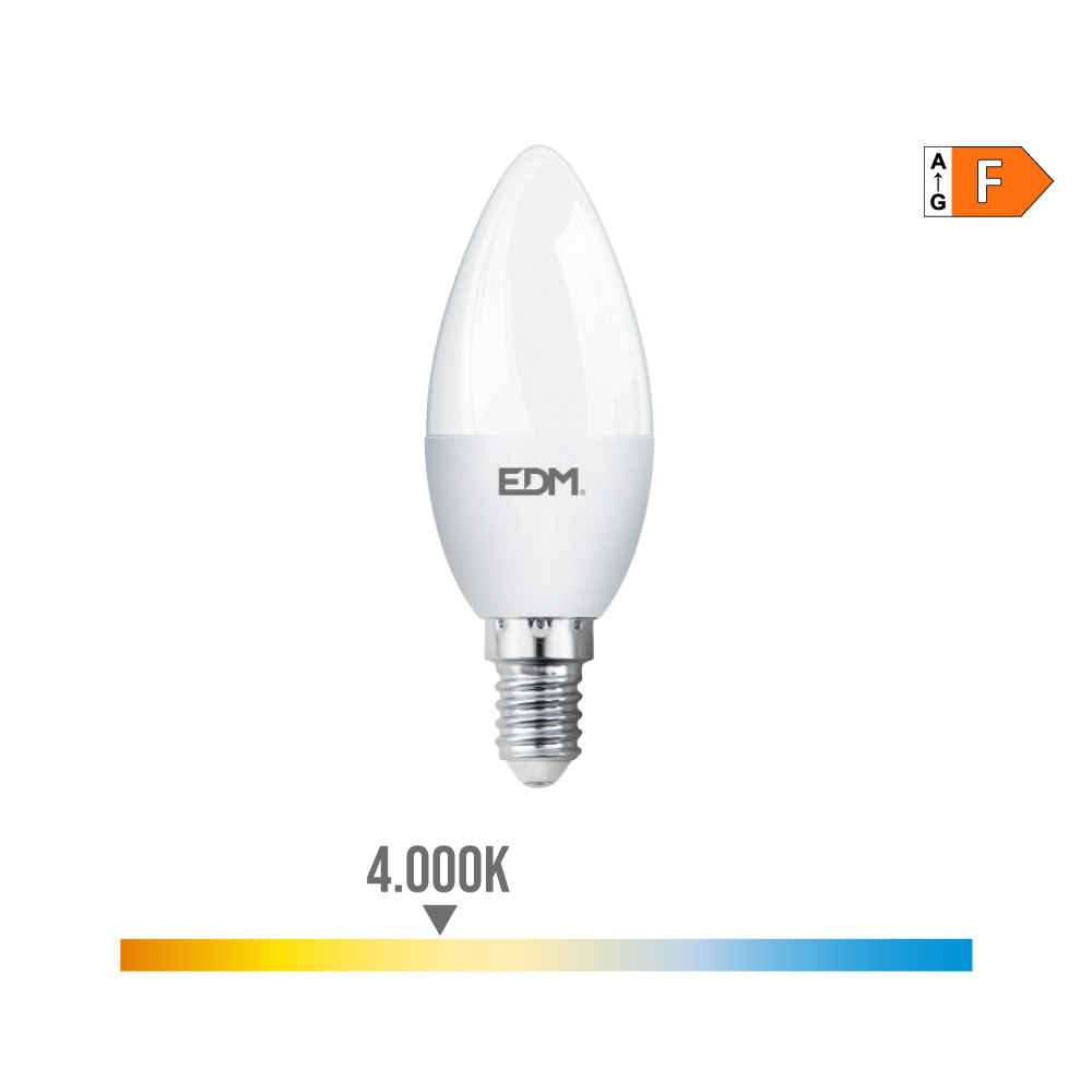 BOMBILLA VELA LED E14 7W 600lm 4000K LUZ DIA Ø3,5x10,7cm EDM