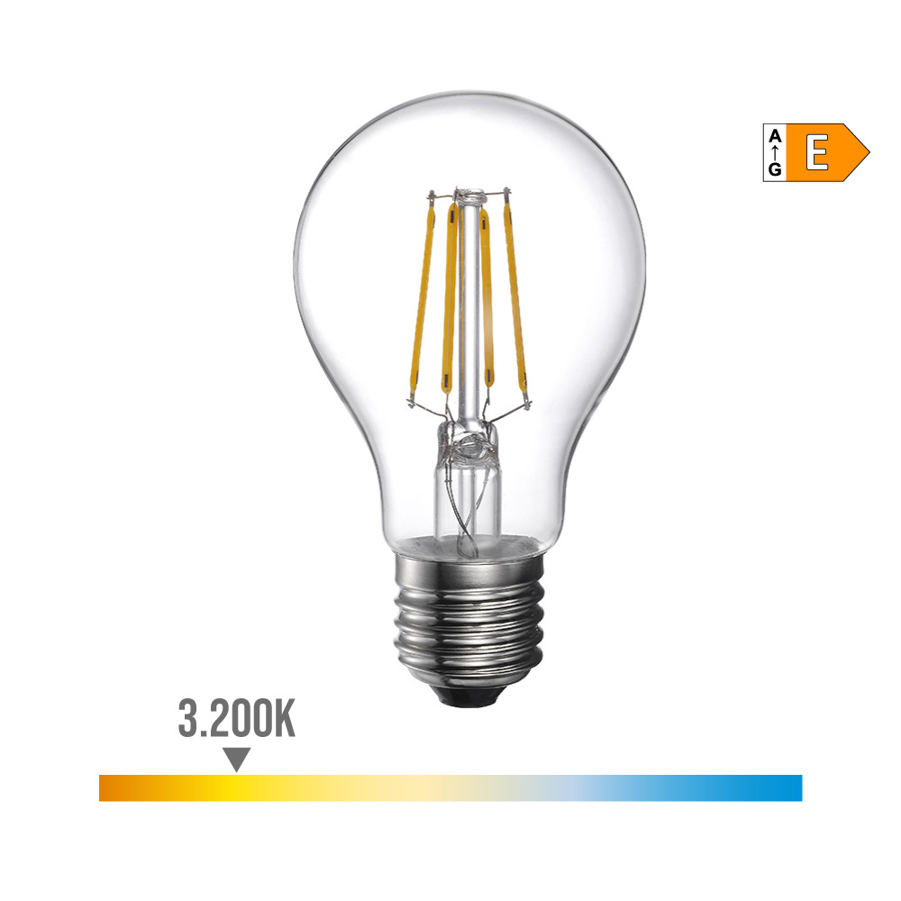 BOMBILLA STANDARD CON FILAMENTO DE LED E27 4W 500lm 3200K LUZ CALIDA Ø6x10,6cm EDM