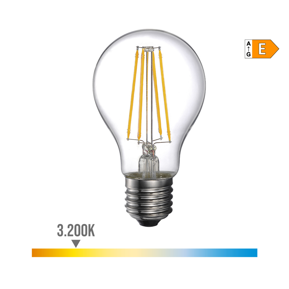 BOMBILLA STANDARD CON FILAMENTO DE LED E27 6W 800lm 3200K LUZ CALIDA Ø6x10,6cm EDM