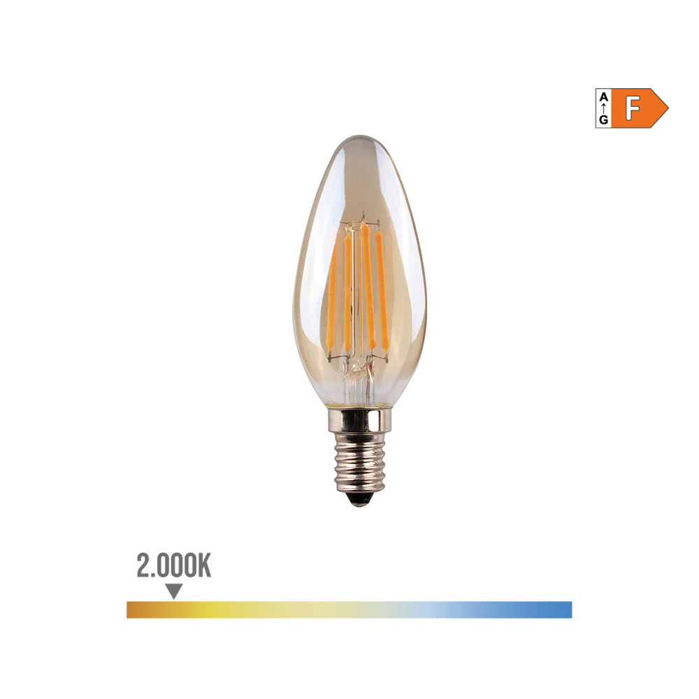 BOMBILLA VELA CON FILAMENTO DE LED CRISTAL VINTAGE E14 4,5W 400lm 2000K LUZ CALIDA Ø3,5x9,8cm EDM