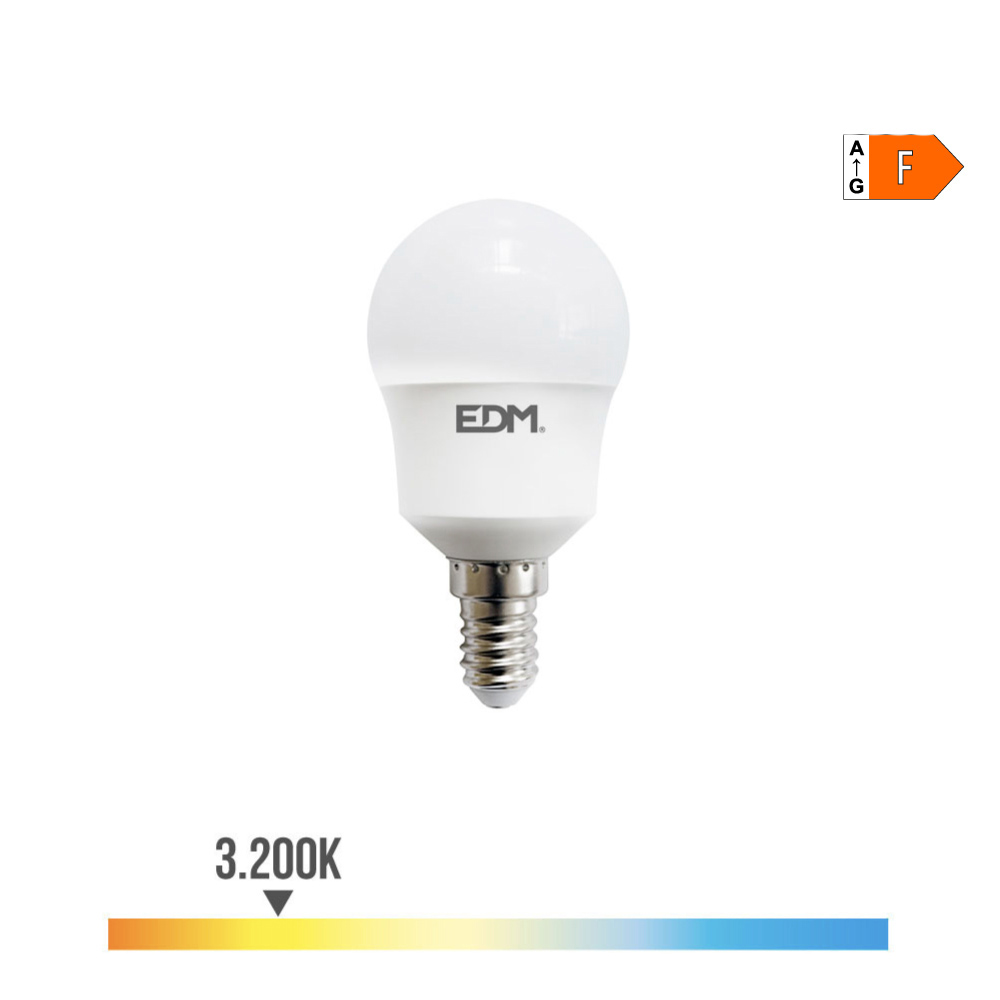 BOMBILLA ESFERICA LED E14 8,5W 880lm 3000K LUZ CALIDA Ø4,5x8,8cm EDM