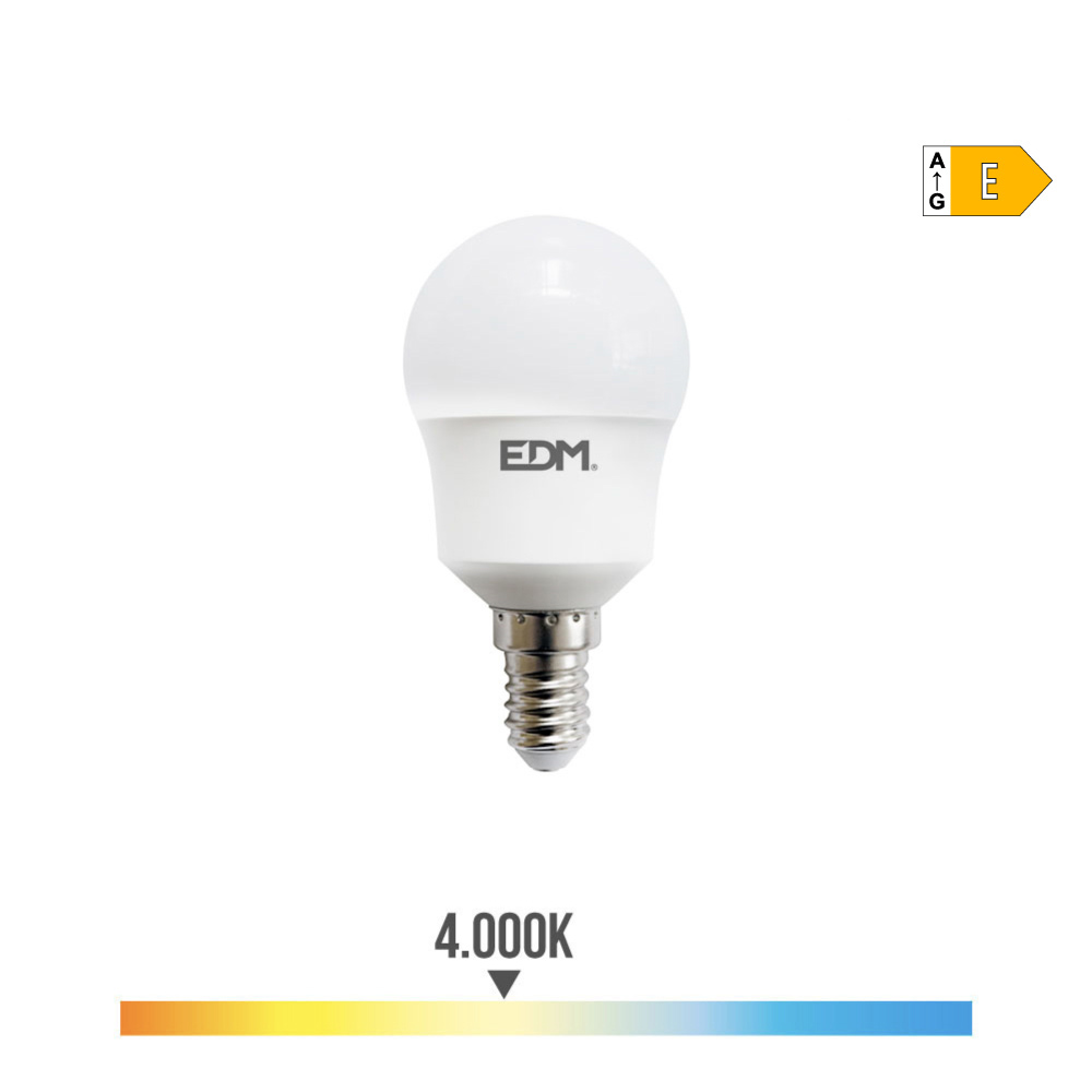 BOMBILLA ESFERICA LED E14 8,5W 950lm 4000K LUZ DIA Ø4,5x8,7cm EDM