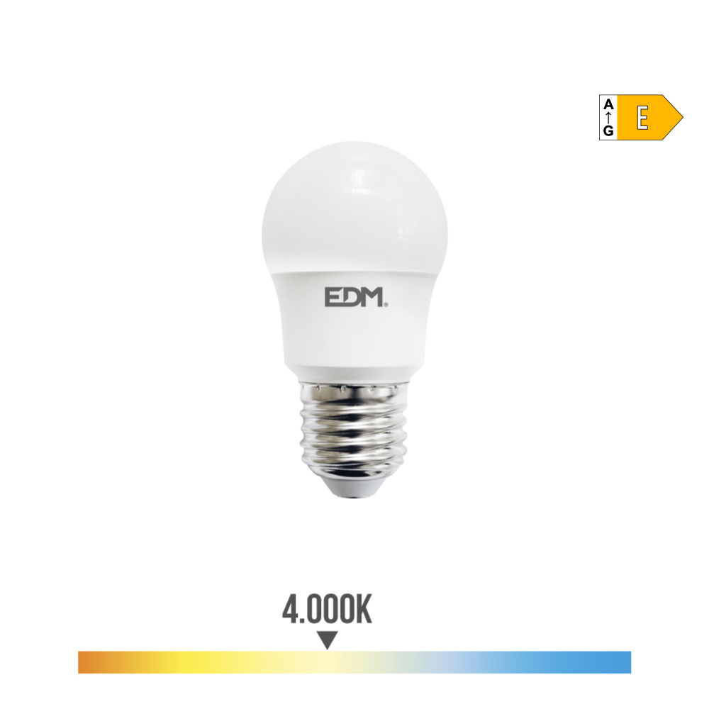 BOMBILLA ESFERICA LED E27 8,5W 950lm 4000K LUZ DIA Ø4,5x8,6cm EDM