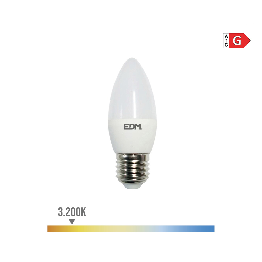 BOMBILLA VELA LED E27 5W 400lm 3200K LUZ CALIDA Ø3,5x10cm EDM