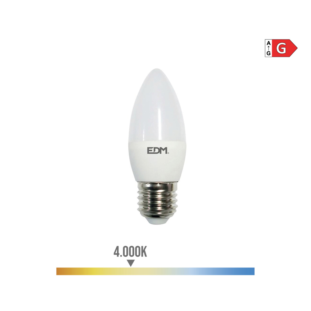 BOMBILLA VELA LED E27 5W 400lm 4000K LUZ DIA Ø3,5x10cm EDM