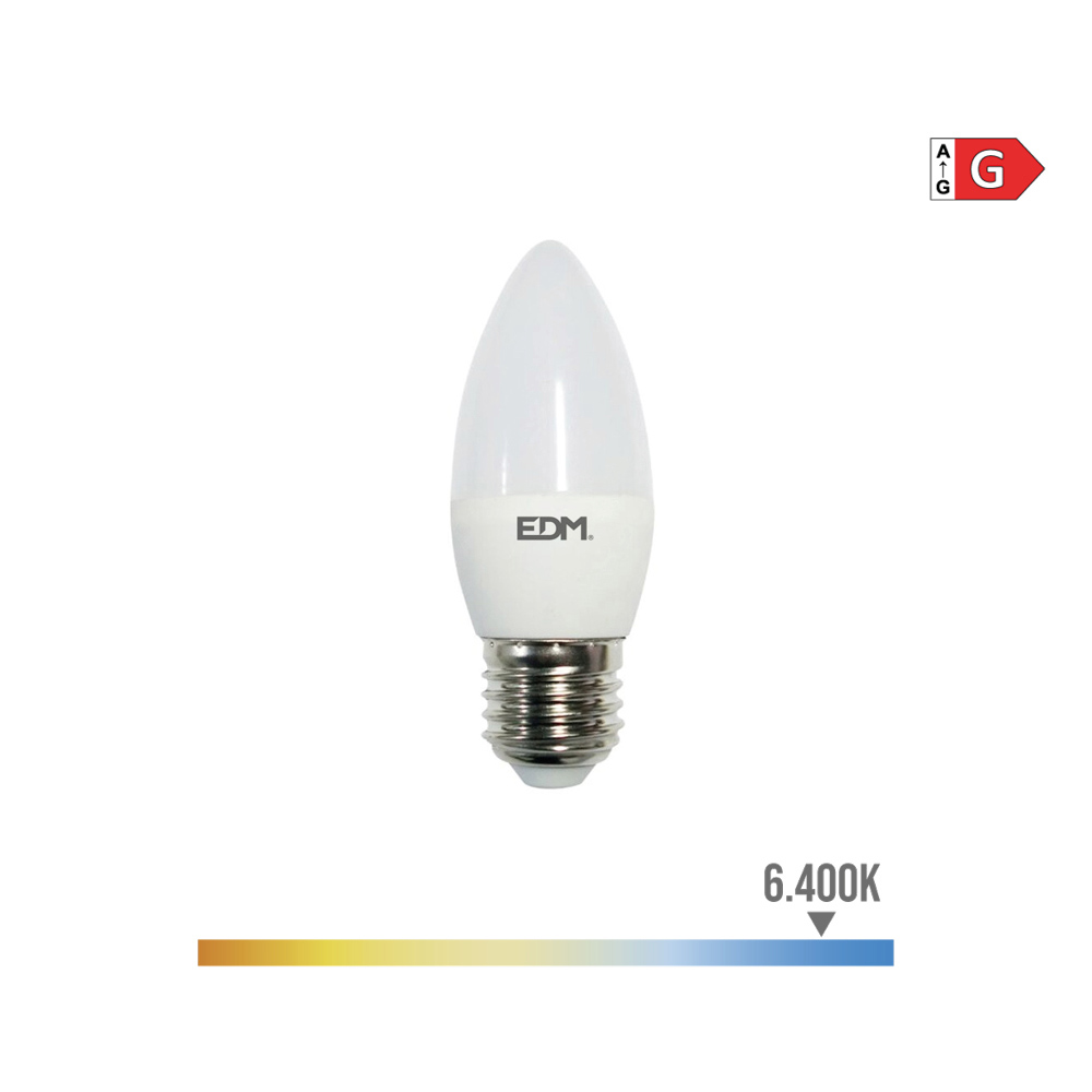 BOMBILLA VELA LED E27 5W 400lm 6400K LUZ FRIA Ø3,5x10cm EDM