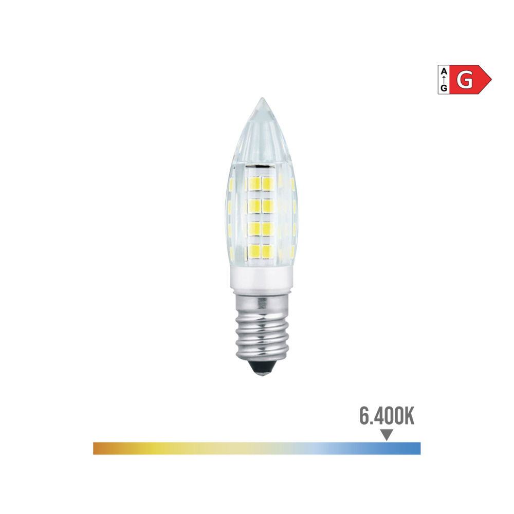 BOMBILLA MINI VELA LED E14 3W 250lm 6400K LUZ FRIA Ø1,6x6,8cm EDM