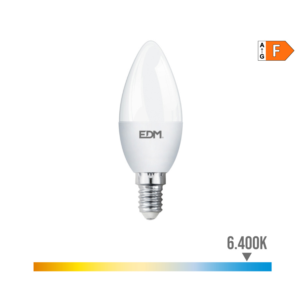 BOMBILLA VELA LED E14 7W 600lm 6400K LUZ FRIA Ø3,5x10,7cm EDM