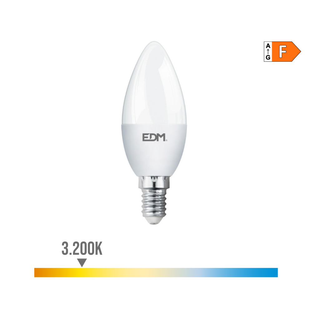 BOMBILLA VELA LED E14 7W 600lm 3200K LUZ CALIDA Ø35x107mm EDM