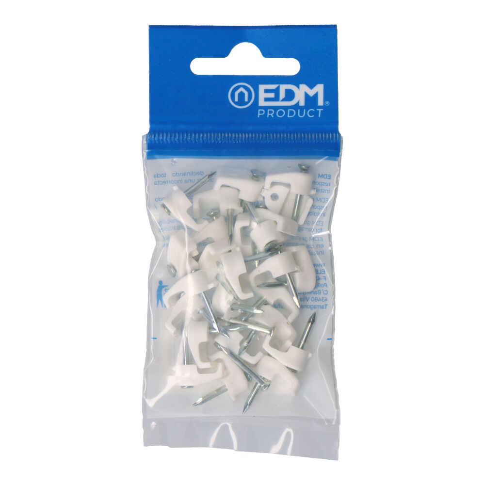 GRAPA BLANCA PARA CABLE MANGUERA PLANA 2x1,5mm N°1 (BLISTER 25 unid.) EDM