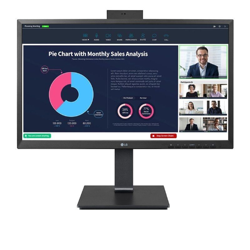 Monitor Profesional LG 24BP750C-B 23.8'/ Full HD/ Webcam/ Multimedia/ Regulable en altura/ Negro