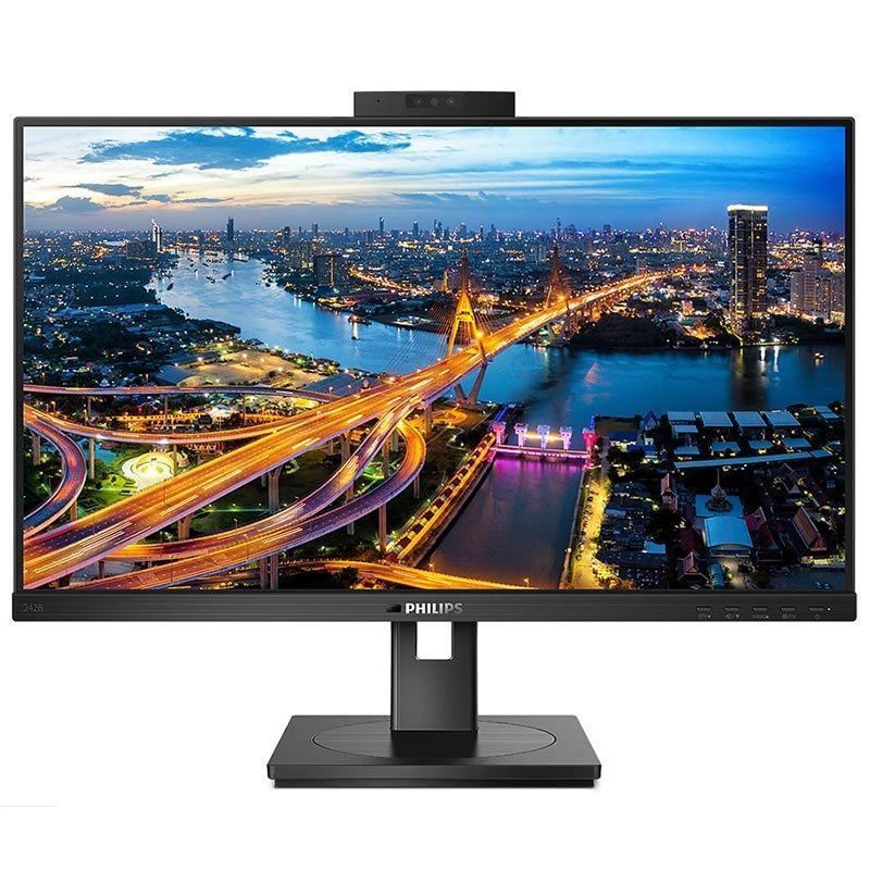 Monitor Profesional Philips 242B1H 23.8'/ Full HD/ Webcam/ Multimedia/ Regulable en altura/ Negro