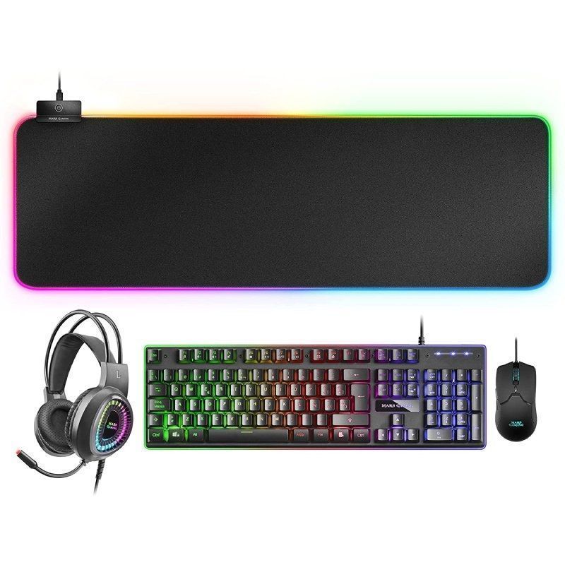 Pack Gaming Mars Gaming MCPEX/ Teclado H-MECH + Ratón Óptico + Auriculares con Micrófono + Alfombrilla