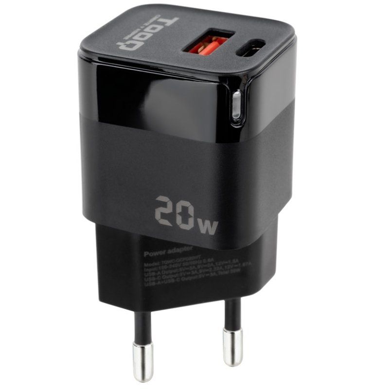 Cargador de Pared TooQ TQWC-QCPD20/ 1xUSB Tipo-C/ 1xUSB/ 20W